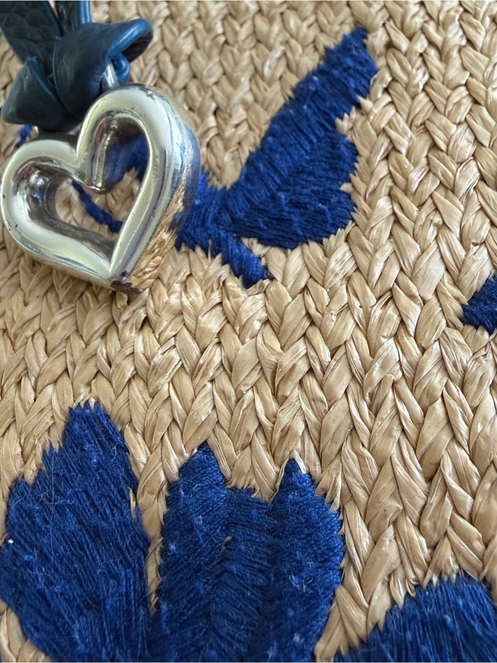 Brighton Blossom Hill Carter Straw Messenger Bag Purse-royal blue embroidered - Picture 11 of 16